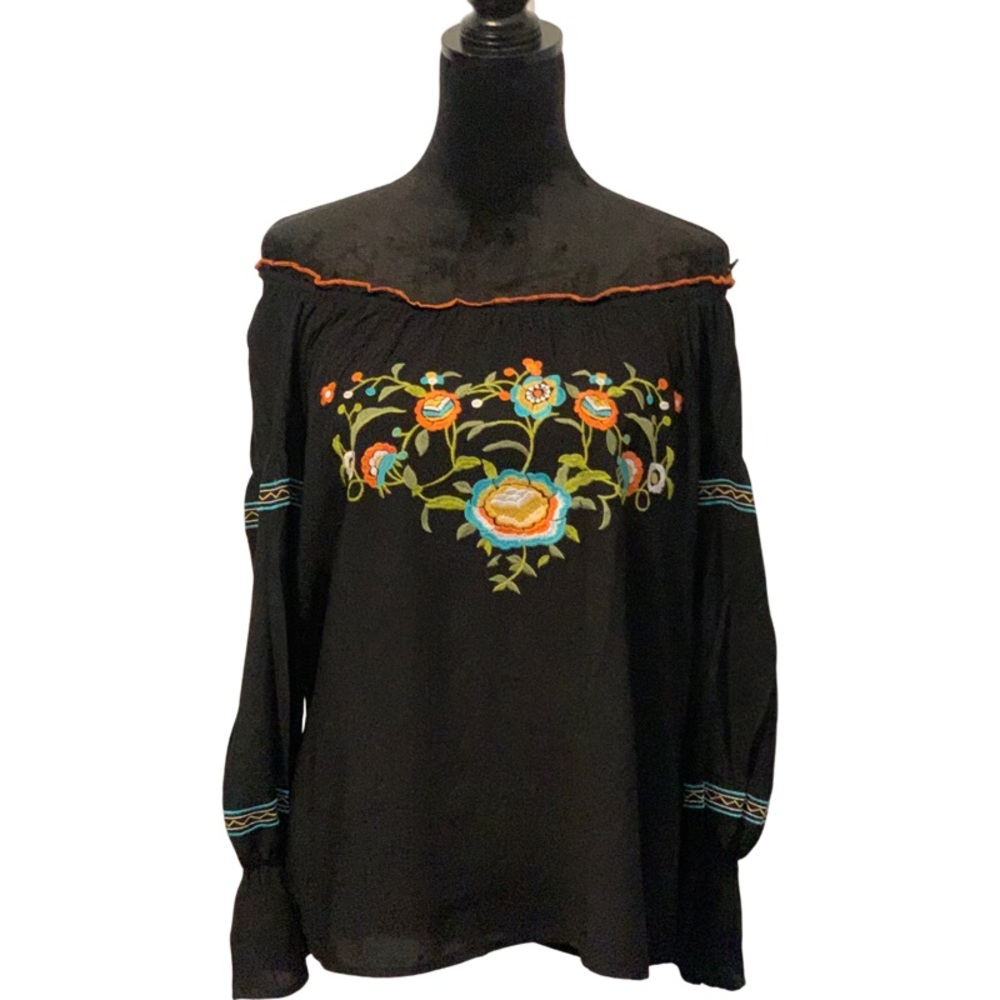 Floral Embroidered Off-Shoulder Top BoHo Black off Shoulder